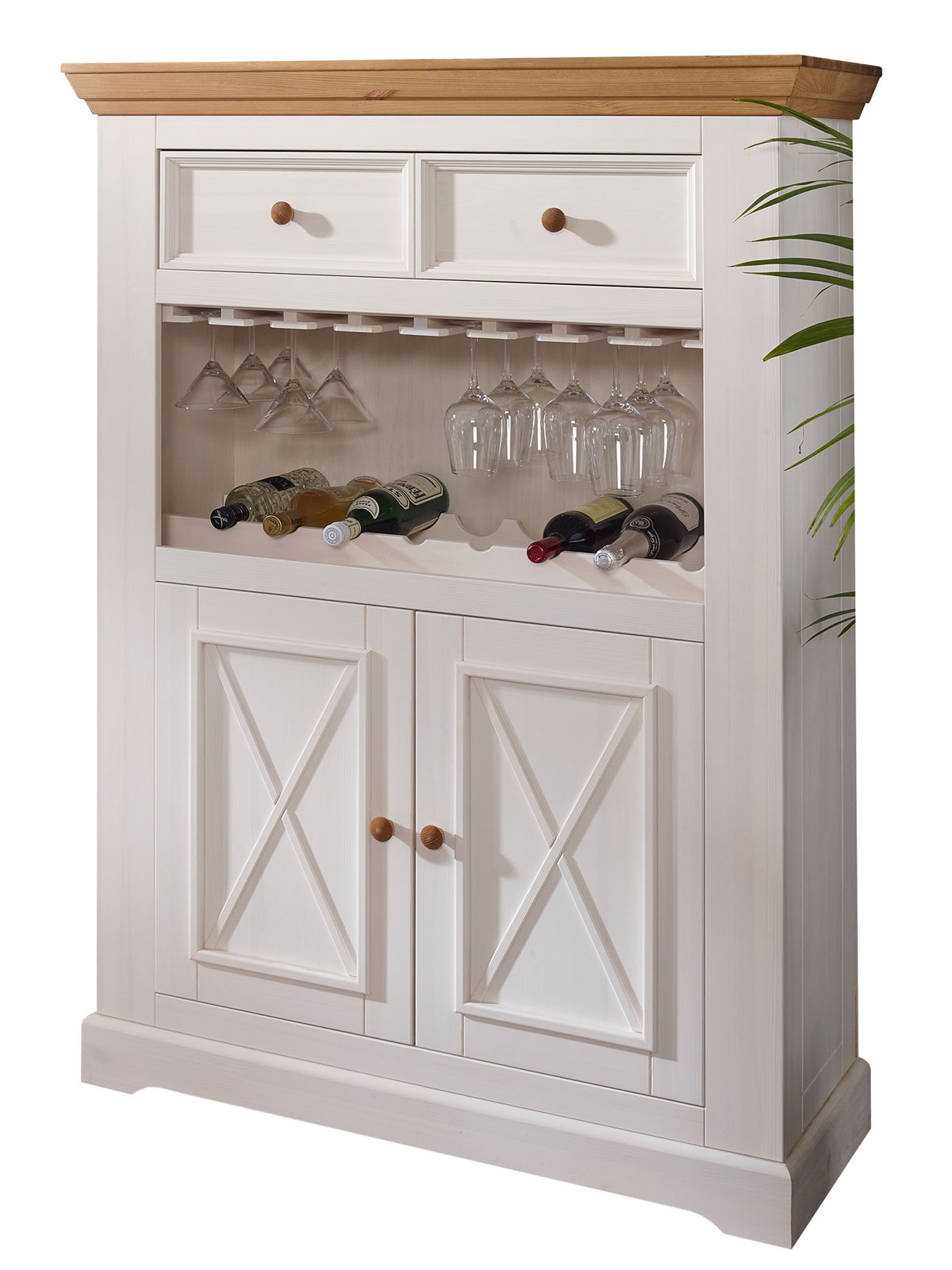 Barschrank Hoch-Anrichte Milan mit Flaschen- und Gläserhalter, Pinie