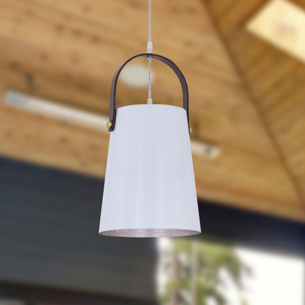 Pendelleuchte Metall mit Lederbügel Hängelampe Hängeleuchte Esstisch-Deckenleuchte Vintage Stil