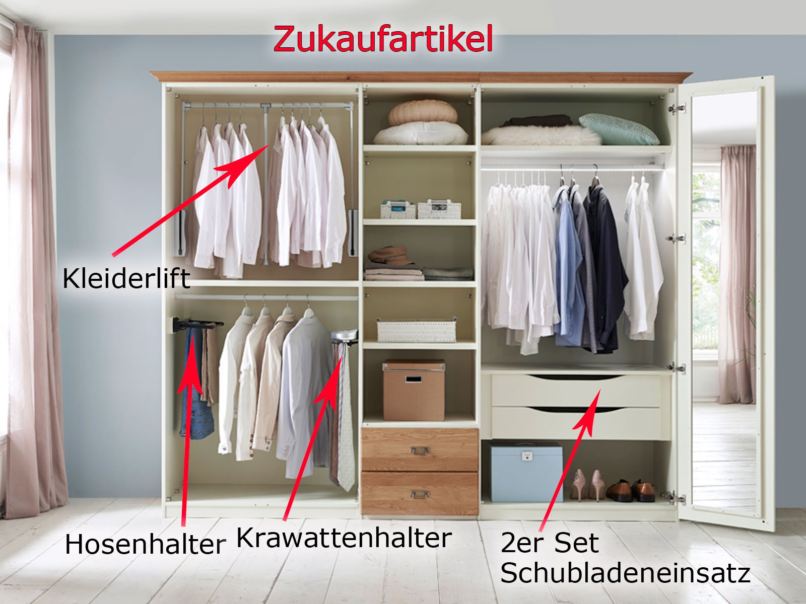 zur | massiv für 3 Schubladen Selbstmontage für Schubladeneinsatz Wohnen aus Kleiderschrank Casamia Pinie Nordica Tür 1