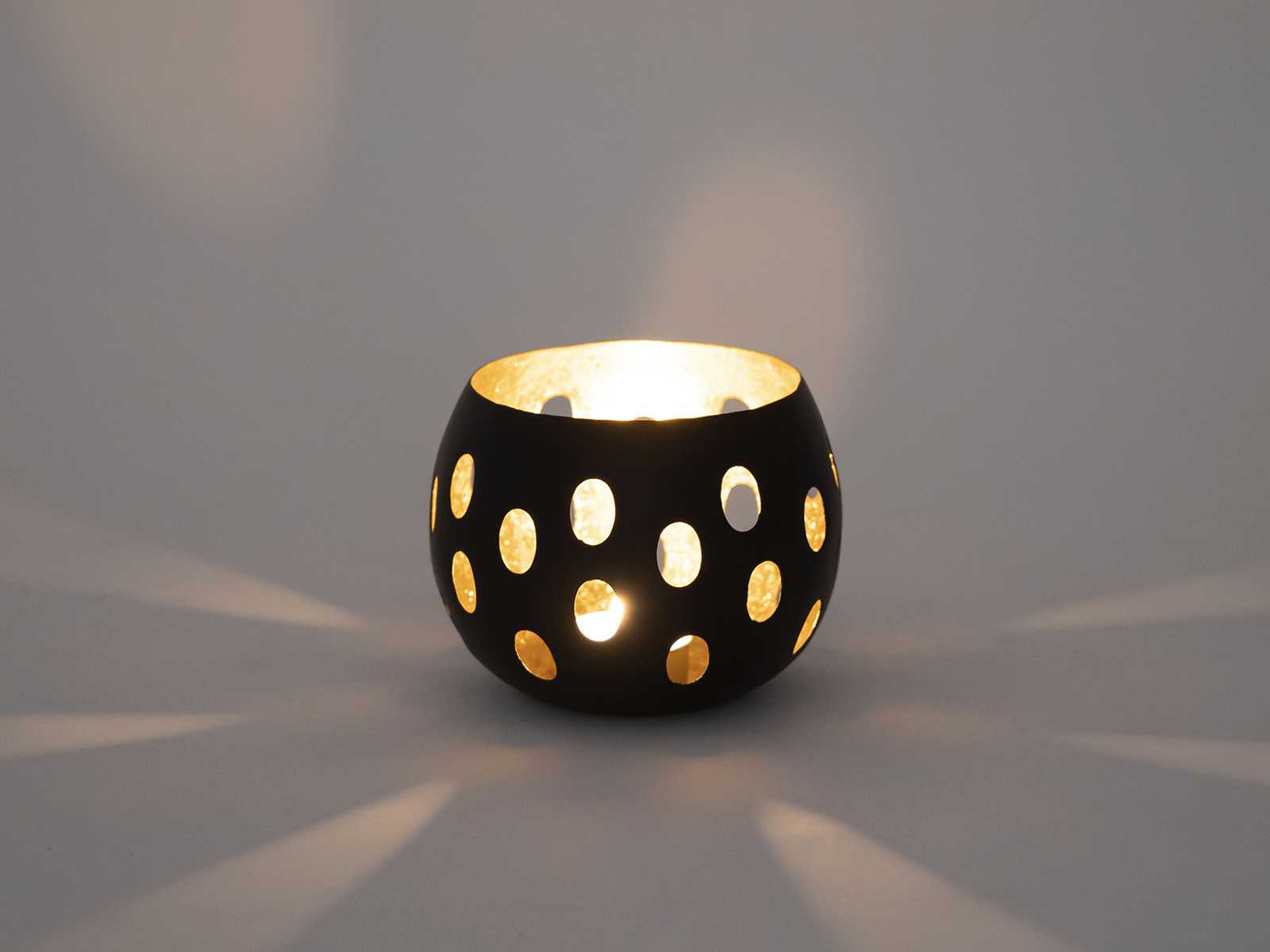 Casamia matt 2-teilig Florina innen Teelichthalter Kerzenhalter Set Wohnen | schwarz vergoldet Kugelform