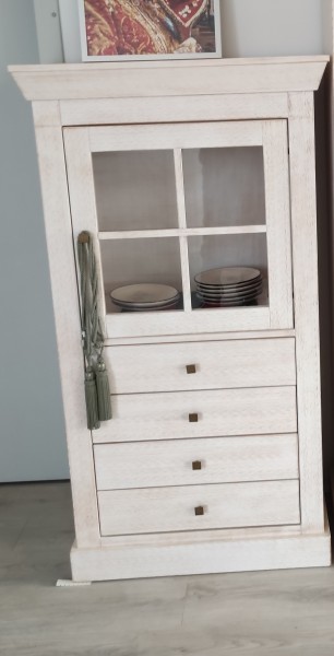 Vitrine Santos 1-türig aus Massivholz & Glas & Schubladen – 151x82 cm - Ausstellungsstück