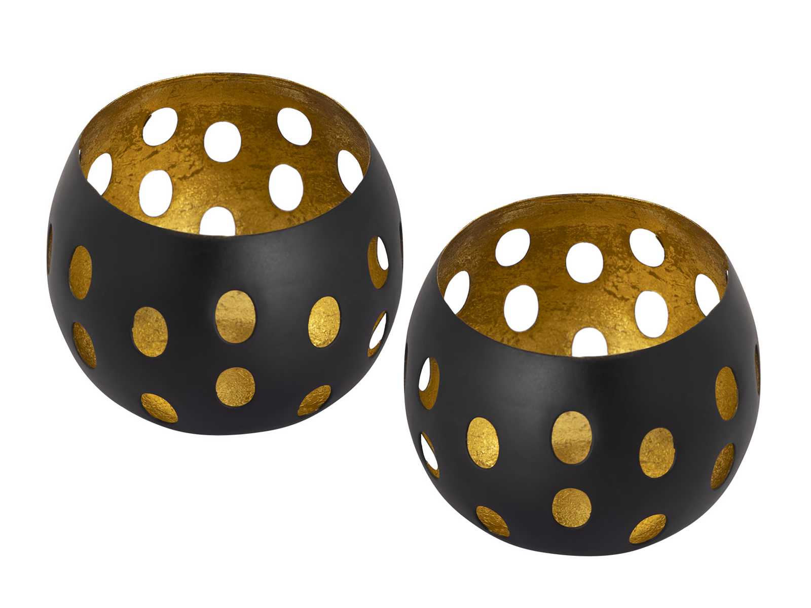 Teelichthalter Set 2-teilig Kerzenhalter Kugelform Florina matt Casamia schwarz | Wohnen vergoldet innen