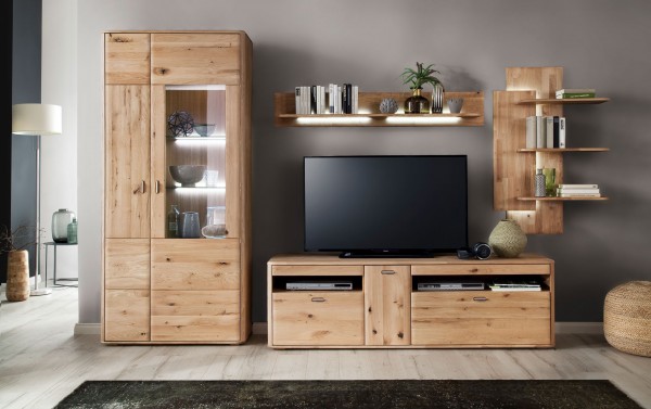 Wohnwand Balkeneiche Massivholz B 340 H 208 T 38 cm 4-teilig Casavello