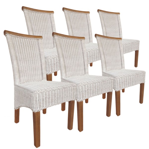 Esszimmer-Stühle Set Rattanstühle Perth 6 Stück Esstisch Stühle weiß Korbstühle nachhaltig