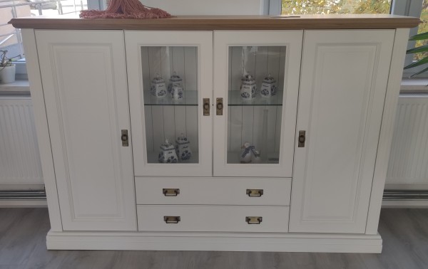 Highboard Hochanrichte Novara 4-türig mit 2 Schubladen weiß massiv-Ausstellungsstück