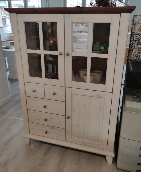 Highboard Aussteller 2 Glastüren/1 Holztür Pinie Nordica massiv