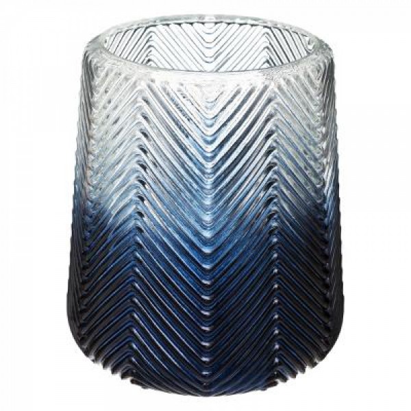 Vase Windlicht Übertopf ø 17/ 12 H 18/13,5 cm Glas mitternachtsblauer Farbverlauf Grätenstruktur
