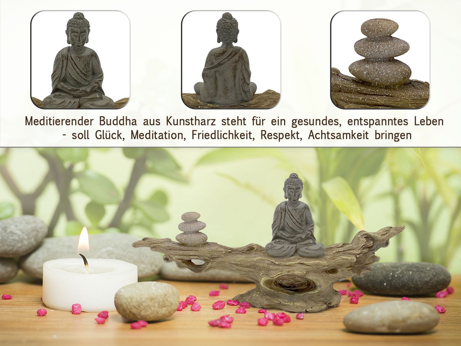 Figur Buddha 30x14cm Wohnen meditierend auf Baumstamm Casamia 