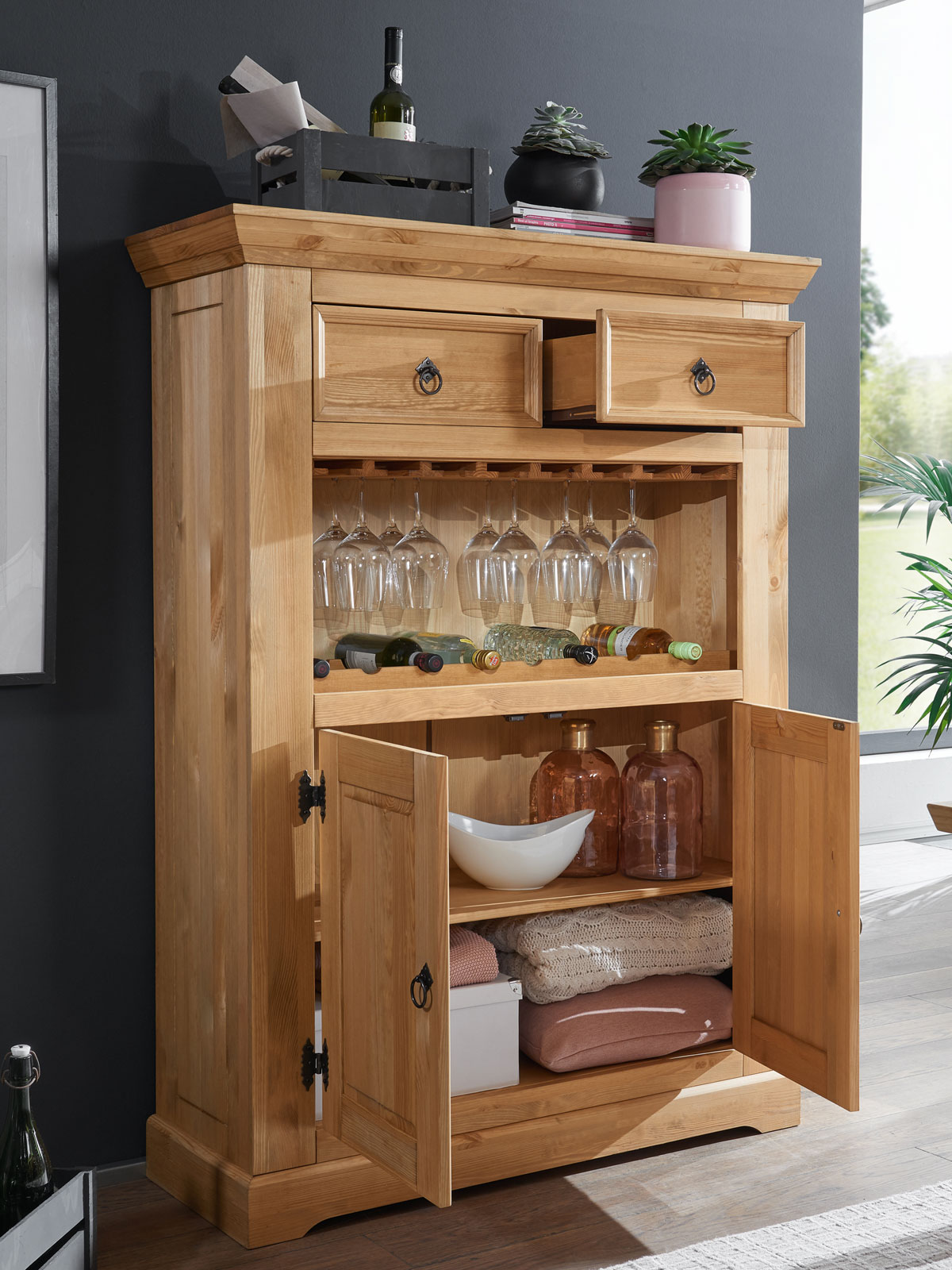 Barschrank Hochanrichte Torino mit 2 Holztüren 2 Schubladen 1