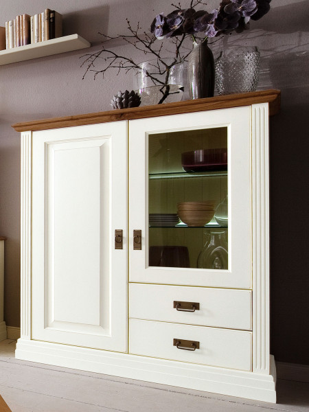 Highboard Hochanrichte Novara 2-türig mit 2 Schubladen weiß massiv