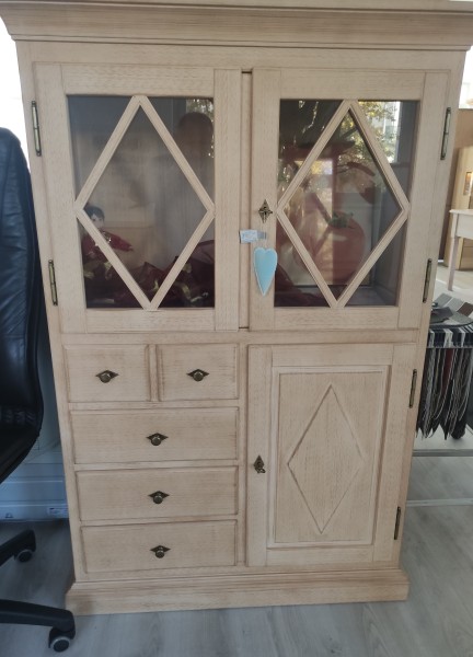 Highboard Glas-Vitrine Hochanrichte halbhoch Grande Glas- und Holzfront Pinie massiv Ausstellungsstü