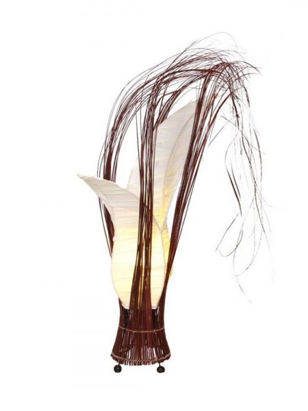 Tischlampe „Bunga“ blumige, stoffbezogene Form, Höhe 50 cm, Stoffbezug cream