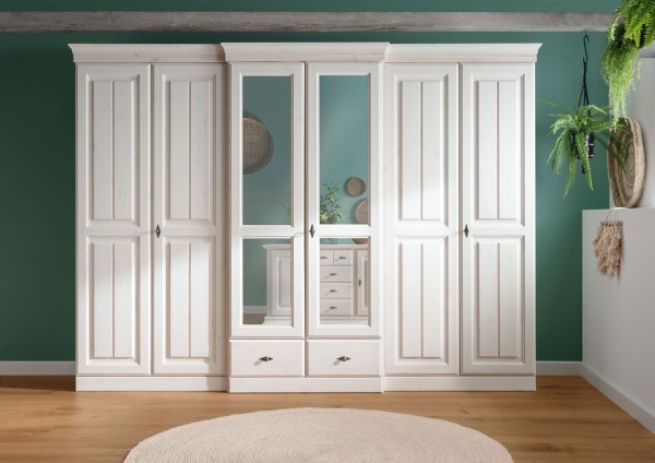 Kleiderschrank 6-trg. 312 x 228 cm Schlafzimmerschrank Catania Holz Pinie Nordica massiv weiß