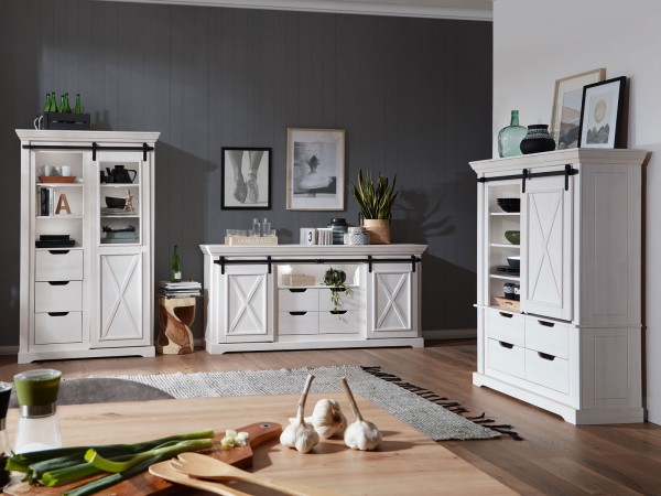 Wohnzimmer Schränke 3tlg Wohnwand 427x178cm Bergamo Pinie Nordica weiß