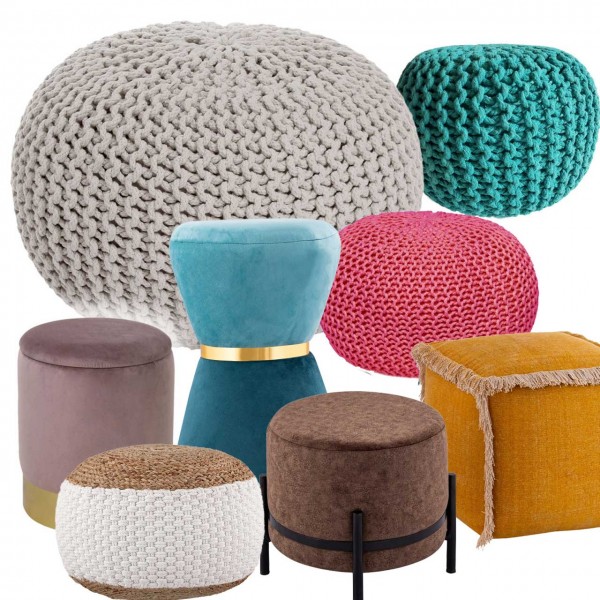 Pouf Sitzhocker Strick Jute Velours Strickhocker Bodenkissen nachhaltig