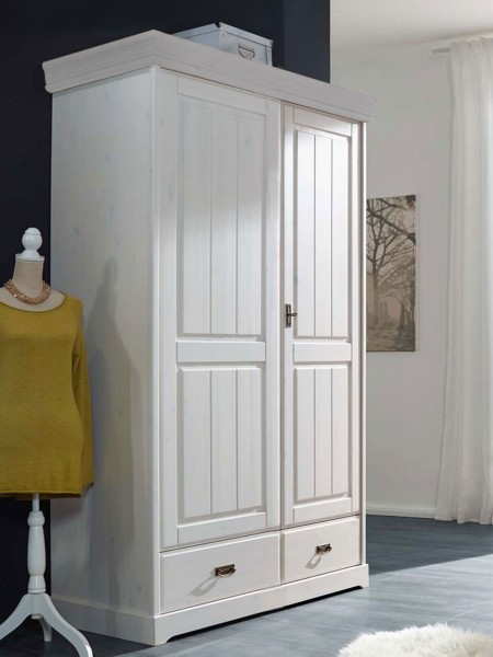 Kleiderschrank Wäscheschrank 2/3/4/5 Türen Napoli Pinie Nordica massiv weiss gewachst