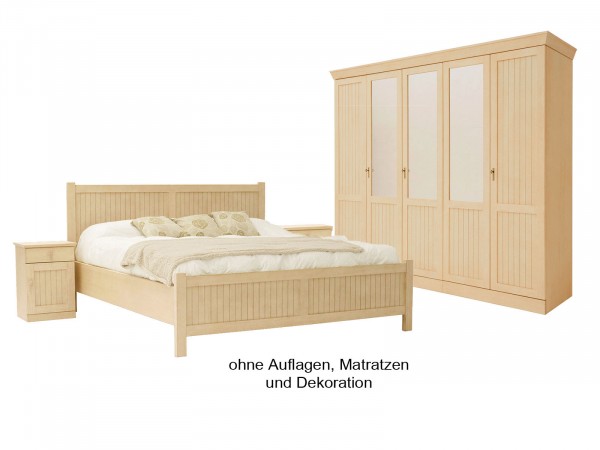 Schlafzimmer Casabella 4-teilig mit Kleiderschrank, Doppelbett, 2 Nachtkonsolen, Pinie massiv