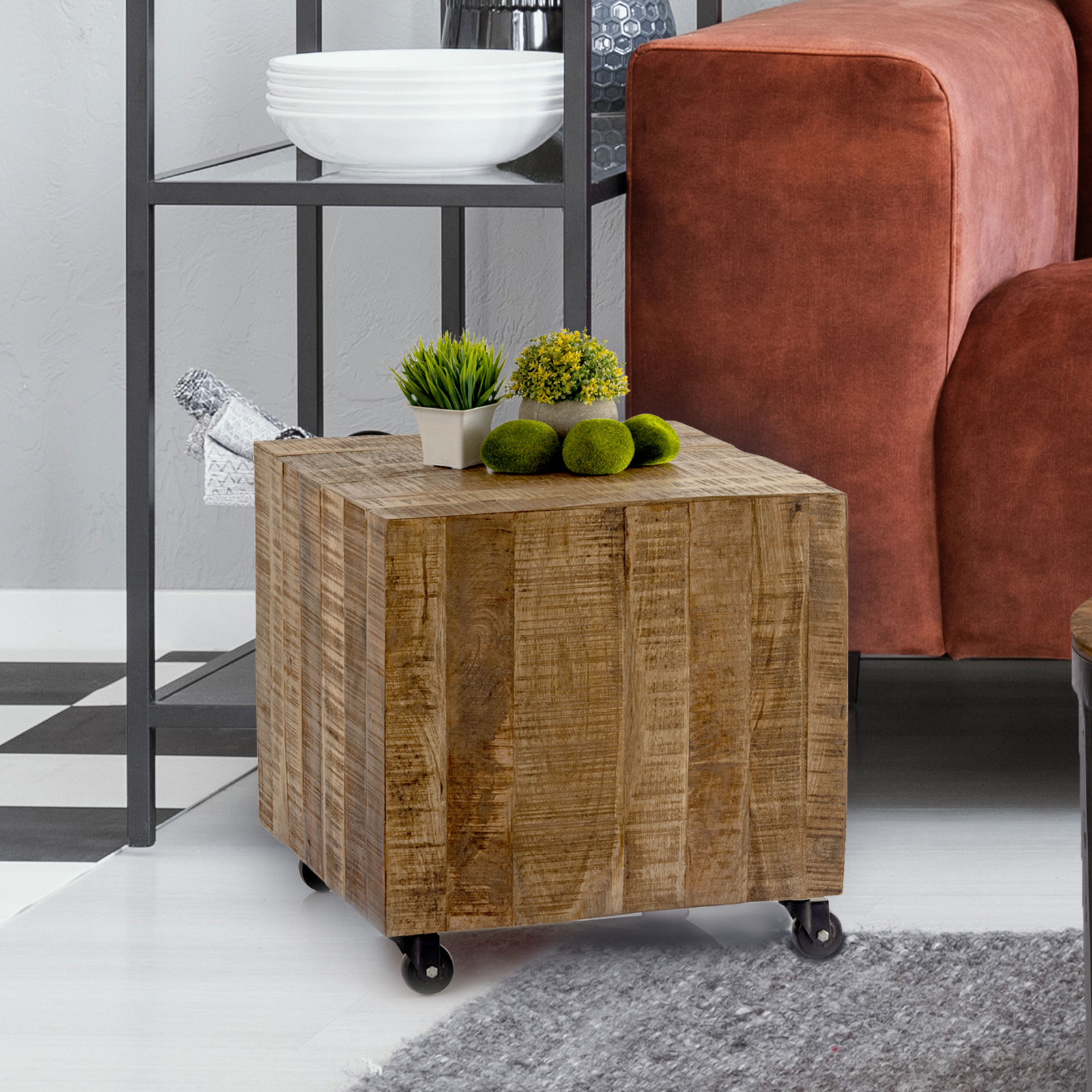 Altholz Quadro Blumentisch Wohnen 45x45x45 Casamia | cm Couchtisch nachhaltig Mango Beistelltisch quadratisch