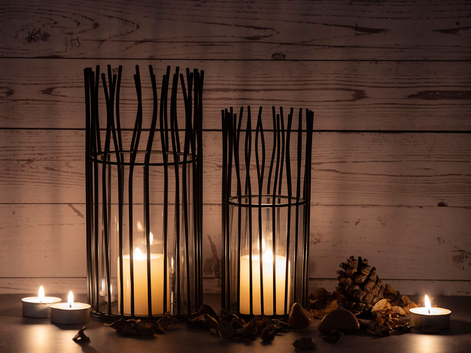 Windlicht Set 2-teilig Kerzenhalter Teelichthalter Loft schwarz o. silber  Kerzenständer Windlichter | Casamia Wohnen