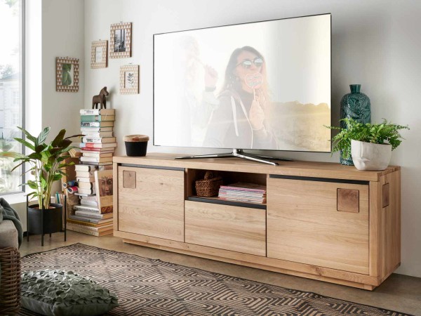 TV Lowboard Massivholz Fernsehschrank B170 H56 cm Porto Wildeiche