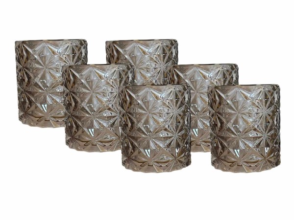 Windlicht Teelichthalter 6er Set Deko-Gläser Trinkglas 8x7cm 3 Farben mit Kristallschliff