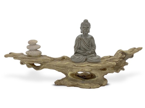 Figur Buddha meditierend auf Baumstamm 30x14cm Dekofigur Skulptur