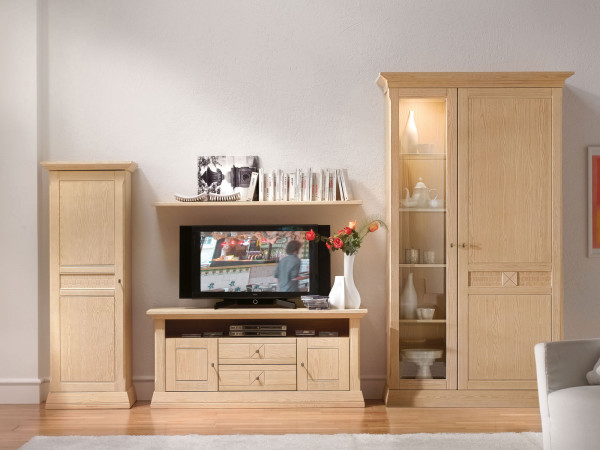 Wohnwand Wohnzimmer Schrank Set Vienna 4-teilig B 340 x H 210 cm, Pinie massiv