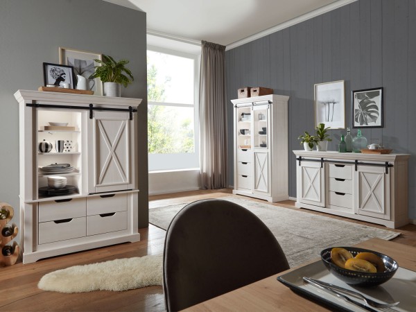 Wohnwand 3tlg Wohnzimmer Schränke 370x178cm Bergamo Pinie Nordica weiß