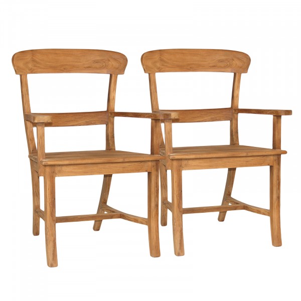 Stuhl-Set mit Armlehnen Tanja 2 Stück mit Holzsitzfläche Teak gebürstet