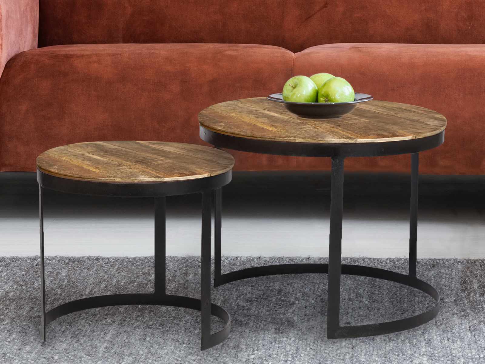 Couchtisch 2er Set Beistelltisch Wohnzimmer-Tisch rund Austin  Metall-Gestell altsilber o. schwarz