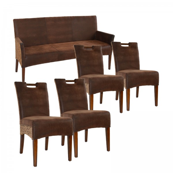 Sitzbank Und 4 Rattan Stuhle Set Bilbao Vollgepolstert Polster