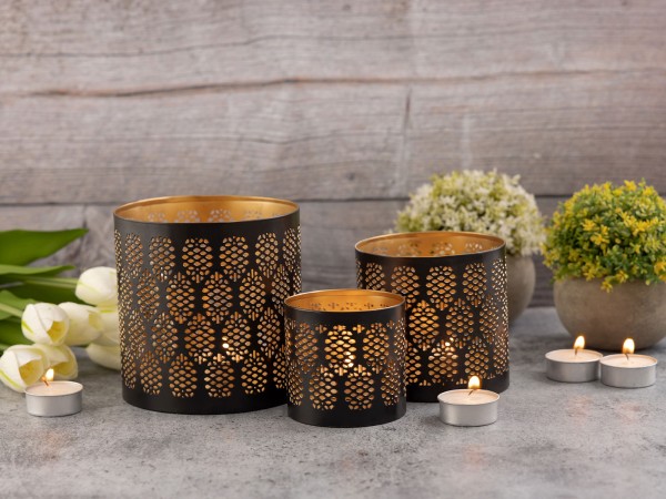 Kerzenhalter Orient 3er Set Teelichthalter Kerzenständer schwarz gold
