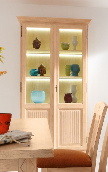 Glas-Vitrine Stand-Vitrine Wohnzimmer Casapino 2-türig aus Glas mit Holzfüllung Pinie massiv