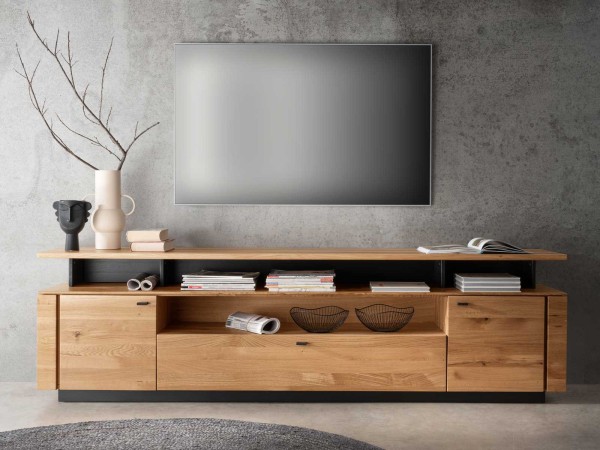 TV Lowboard Massivholz TV Schrank B220 T42 cm Aversa Wildeiche