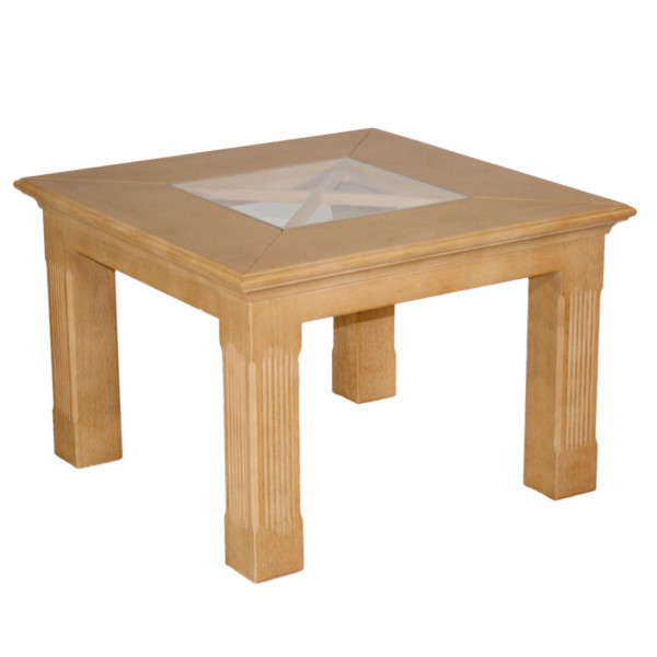 Couchtisch Beistelltisch quadratisch mit Glasplatte Allegro 75 x 75 cm Pinie massiv