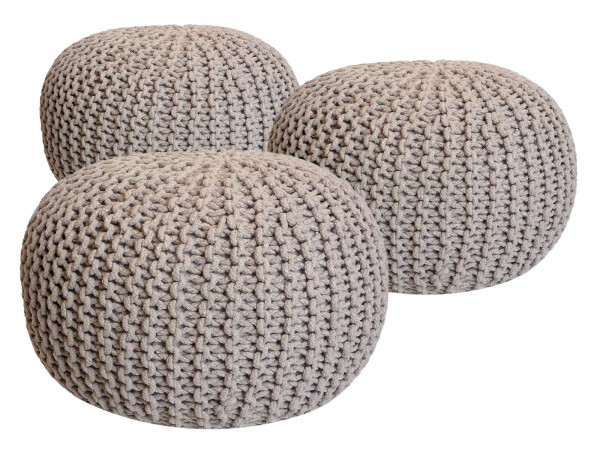 Sitzhocker Pouf Hocker SET 3 Stück Grobstrick-Optik Ø 55 cm