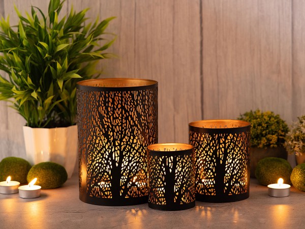 Kerzenhalter Forest 3er Set Kerzenständer Teelichthalter schwarz gold
