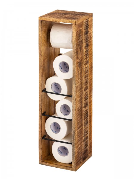 Toilettenpapierhalter Holz 17x17 H 65 cm Klopapierhalter Klorollenhalter quadratisch Mangoholz massi