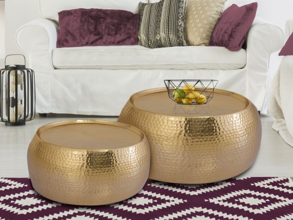 Couchtisch 2er Set 2. Wahl Dakar rund ø 59/49 x H 30/29 cm Beistelltische gold Aluminium