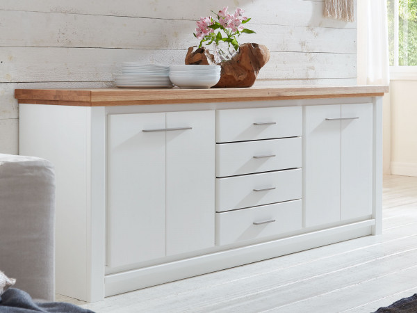 Sideboard Anrichte Olbia 202 x 82 x 45 cm Pinie Nordica weiß und Wildeiche natur geölt massiv