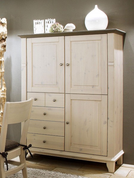 Highboard Aussteller Hochanrichte 3-türig mit 5 Schubladen 119 x 163 x 48 cm Pinie Nordica massiv