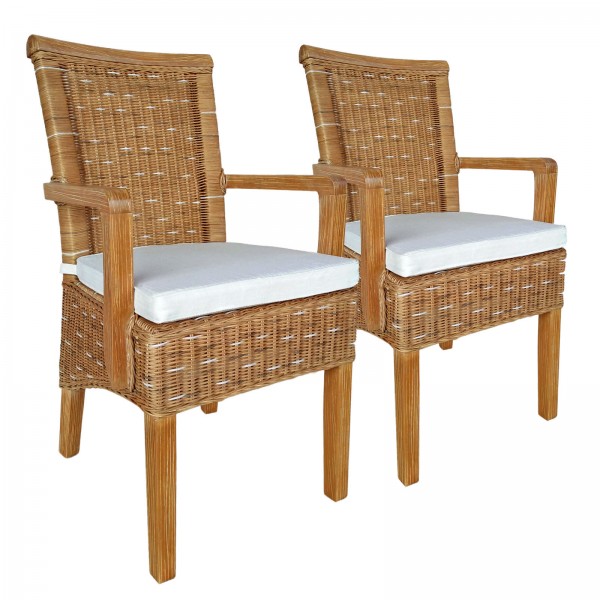 Esszimmer Stühle Set mit Armlehnen 2 Stück Rattanstuhl Perth capuccino Korbstuhl Sessel nachhaltig