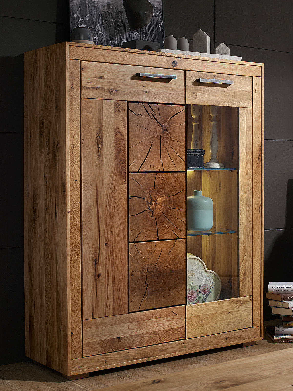 103 Wildeiche Massivholz cm B Highboard T Hochanrichte halbhoch 135 Wohnen massiv Vitrine Casamia 40 | Waldeiche H