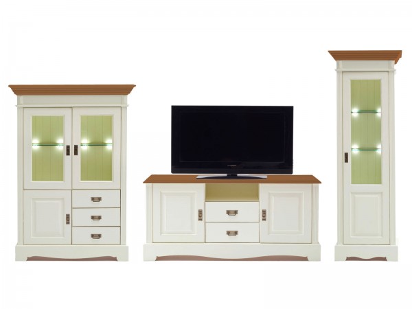 Wohnwand Wohnzimmer Schrank Set Padua 3-teilig B367xH204xT49cm massiv