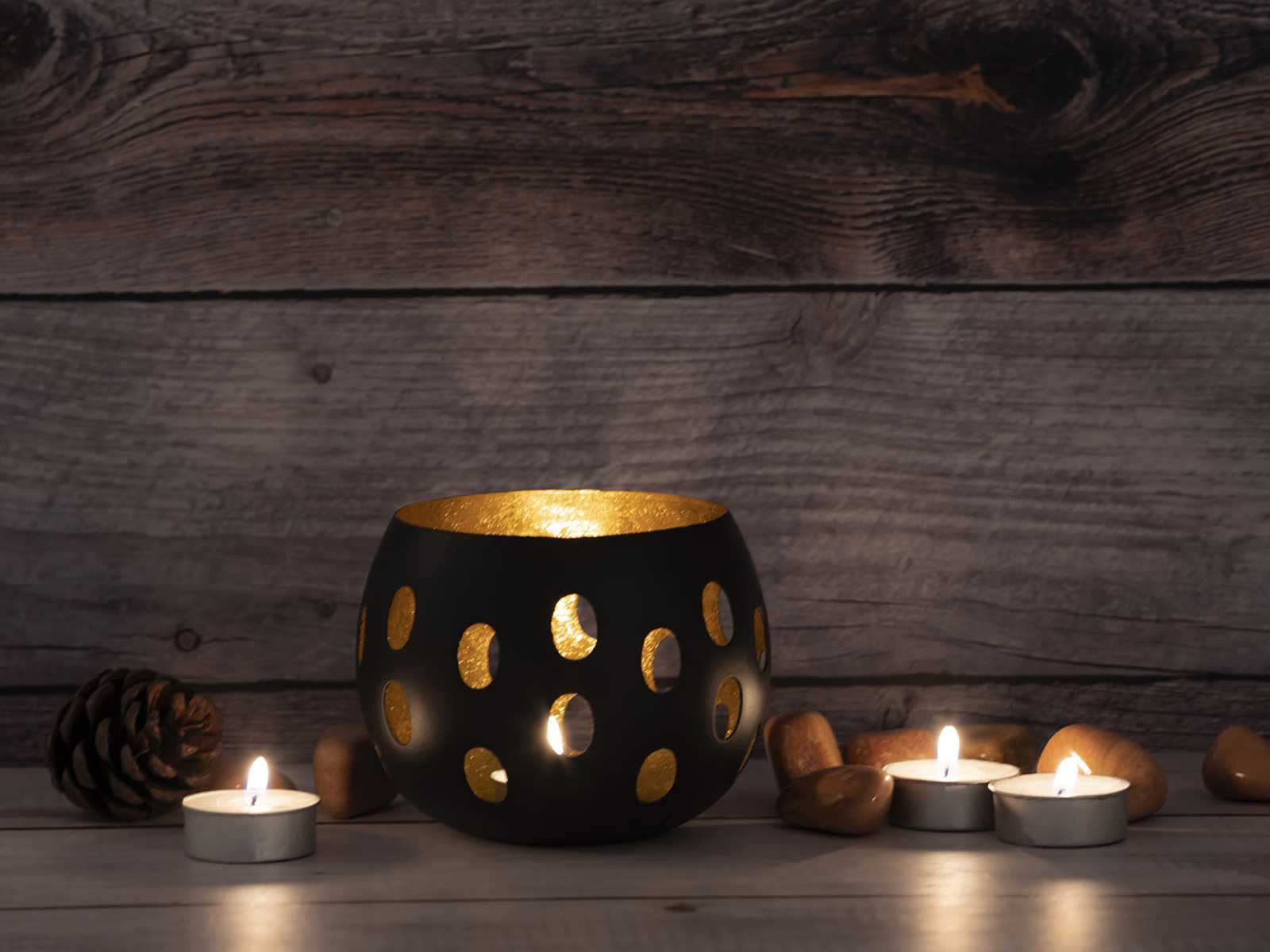 Teelichthalter Set Kerzenhalter matt | Wohnen vergoldet Florina 2-teilig Kugelform Casamia schwarz innen