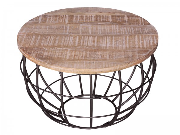 Couchtisch ø 55 cm Wohnzimmer-Tisch rund Beistelltisch London Metall Drahtgestell Gitter massiv
