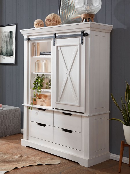 Highboard Hochanrichte 109x148cm Bergamo Pinie Nordica massiv weiß