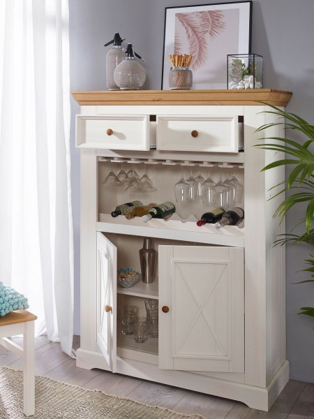 Barschrank Hoch-Anrichte Milan mit Flaschen- und Gläserhalter, Pinie