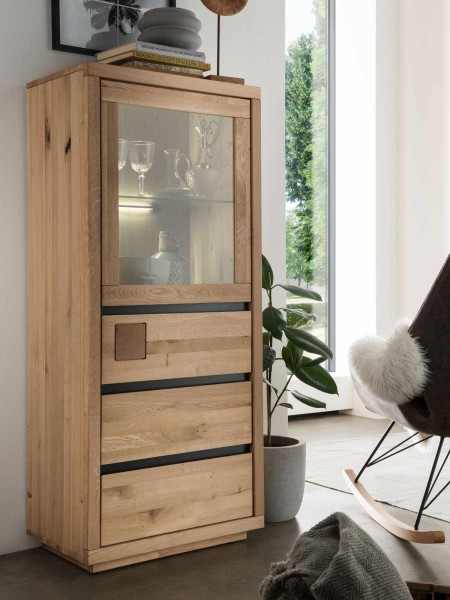 Highboard IV Vitrine Massivholz B65 H148 T40 cm Porto Wildeiche