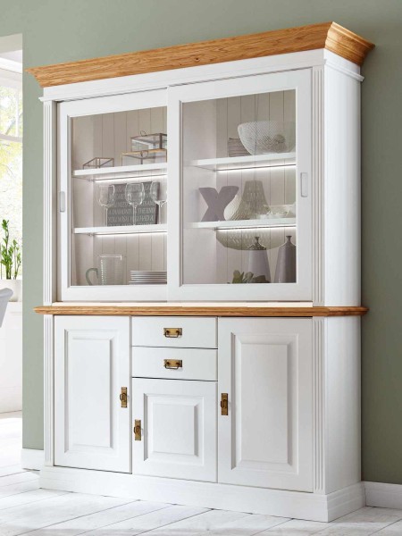 Büffet Sideboard mit Aufsatz Novara 5-türig mit 2 Schubladen Pinie Nordica weiß Wildeiche natur mass